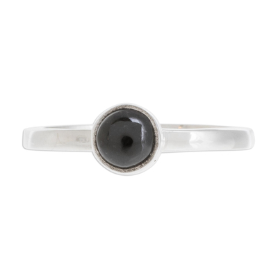 Jade solitaire ring, 'Round Delight' - Round Black Jade Solitaire Ring from Guatemala
