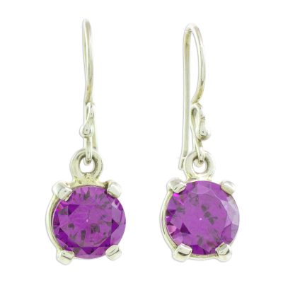 Cubic zirconia dangle earrings, 'Glimmering Heliotrope' - Purple CZ Dangle Earrings Crafted in Guatemala