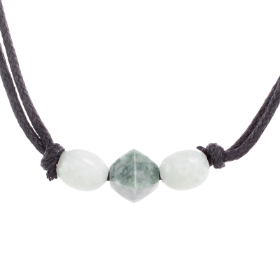 Jade pendant necklace, 'Ancestral Maya in Green' - Geometric Jade Pendant Necklace Crafted in Guatemala