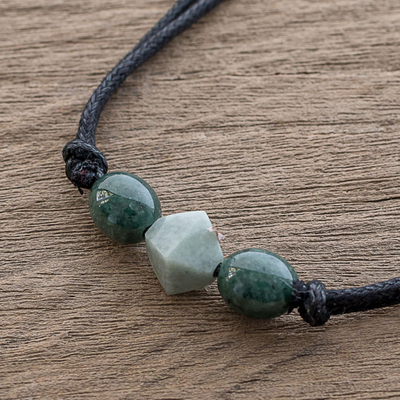 Jade pendant necklace, 'Ancestral Maya in Apple Green' - Geometric Jade Pendant Necklace from Guatemala