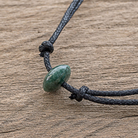 Jade pendant necklace, 'Dark Green Mayan Disc'