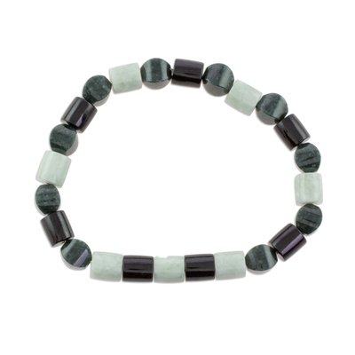 Jade beaded stretch bracelet, 'Jade Trio' - Handcrafted Guatemalan Jade Trio Beaded Stretch Bracelet