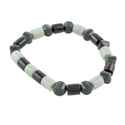 Stretch-Armband aus Jadeperlen - Handgefertigtes Stretch-Armband aus drei Perlen aus guatemaltekischer Jade