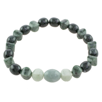 Jade beaded stretch bracelet, 'Jade Ombre' - Handcrafted Three Shades of Jade Beaded Stretch Bracelet