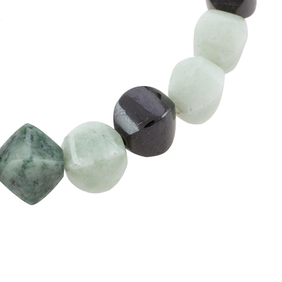 Jade beaded stretch bracelet, 'Jade Contrasts' - Guatemalan Green Black and Pale Jade Beaded Stretch Bracelet