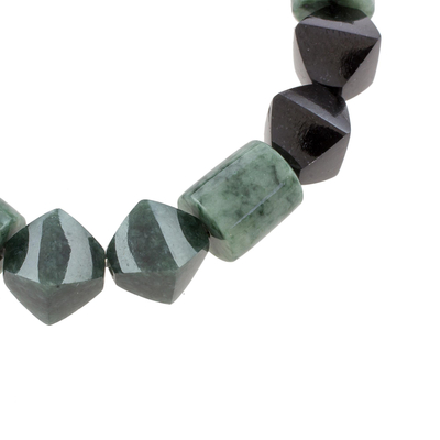 Jade beaded stretch bracelet, 'Geometric Jade' - Jade Bead Stretch Bracelet from Guatemala