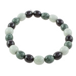 Jade beaded stretch bracelet, 'Light and Shade' - Black Green and Pale Natural Jade Beaded Stretch Bracelet
