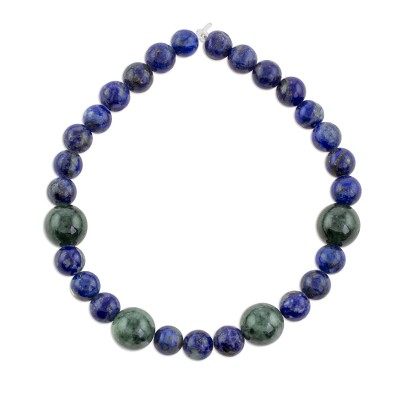 Jade and lapis lazuli beaded stretch bracelet, 'Calming Hues' - Lapis Lazuli and Green Jade Round Beaded Stretch Bracelet