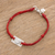 Feines silbernes Anhängerarmband - Herzarmband aus feinem Silber und rotem Leder aus Guatemala