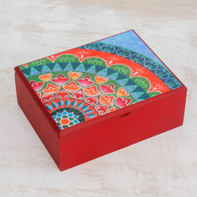 Wood tea box, 'Home Delicacies' - Handcrafted Wood Tea Box in Red from Costa Rica