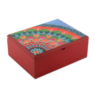 Caja de té de madera - Caja de té de madera artesanal en rojo de Costa Rica
