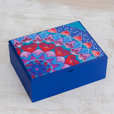 Caja de té de madera decoupage - Caja de té de madera decoupage en azul de Costa Rica