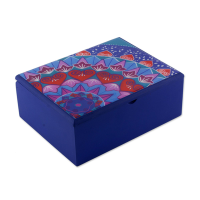 Decoupage wood tea box, 'Blue Delight' - Decoupage Wood Tea Box in Blue from Costa Rica