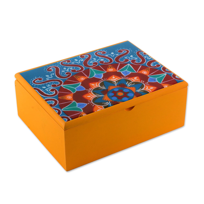 Wood tea box, 'Fruits of the Sun' - Handcrafted Wood Tea Box in Yellow from Costa Rica