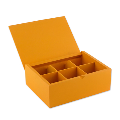 Wood tea box, 'Fruits of the Sun' - Handcrafted Wood Tea Box in Yellow from Costa Rica