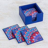 Wood coasters, 'Blue Delight' (set of 6) - Six Handcrafted Wood Coasters in Blue from Costa Rica