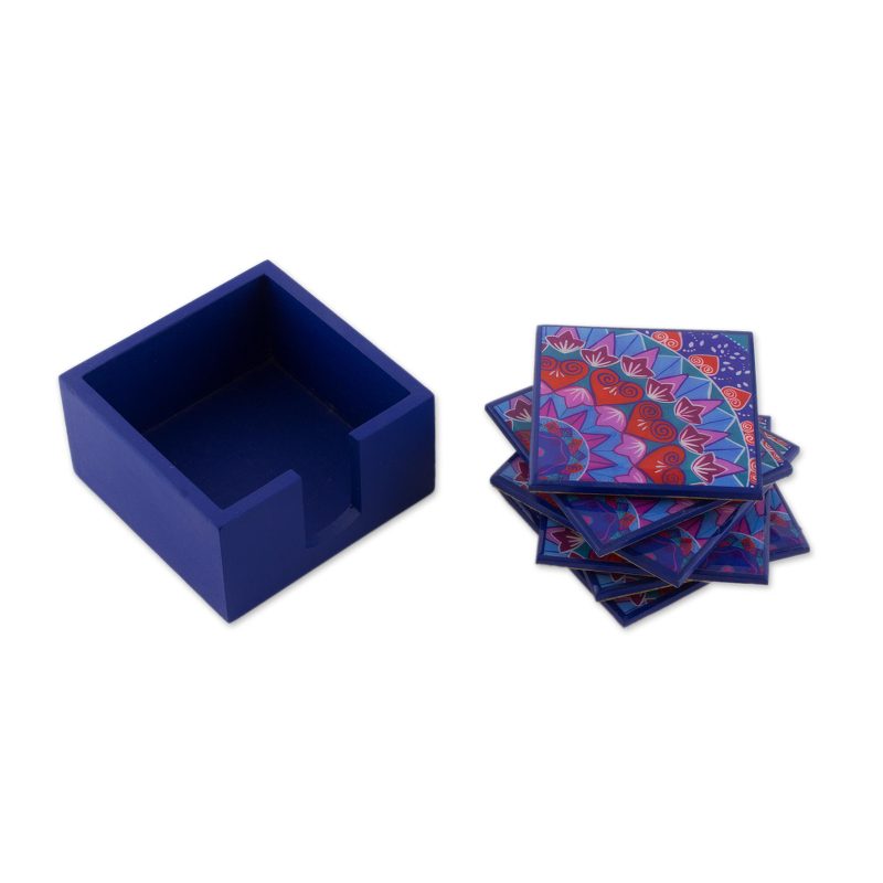 Six Handcrafted Wood Coasters in Blue from Costa Rica - Blue Delight ...