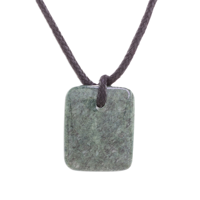 Jade pendant necklace, 'Ancestral Glory' - Green Jade Pendant Necklace with Cotton Cord