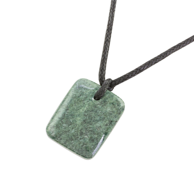 Jade pendant necklace, 'Ancestral Glory' - Green Jade Pendant Necklace with Cotton Cord