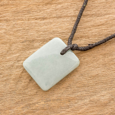 Jade pendant necklace, 'Ancient Glory' - Green Jade Pendant Necklace with Cotton Cord