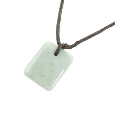 Jade pendant necklace, 'Ancient Glory' - Green Jade Pendant Necklace with Cotton Cord