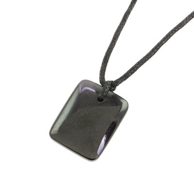 Jade pendant necklace, 'Maya Glory' - Black Jade Pendant Necklace with Cotton Cord