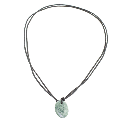 Jade pendant necklace, 'Ancient Memory' - Green Jade Pendant Necklace with Cotton Cord
