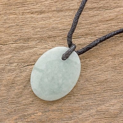 Jade pendant necklace, 'Ancient Splendor' - Green Jade Pendant Necklace with Cotton Cord