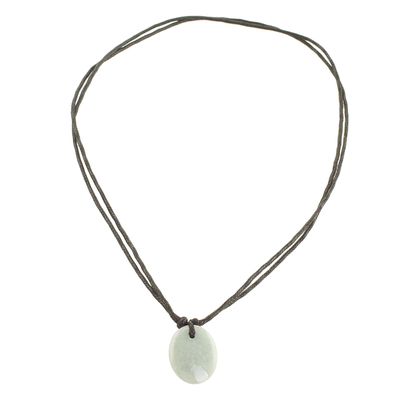 Jade pendant necklace, 'Ancient Splendor' - Green Jade Pendant Necklace with Cotton Cord