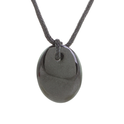 Jade pendant necklace, 'Ancient Allure' - Black Jade Pendant Necklace with Cotton Cord