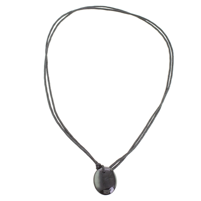 Halskette mit Jade-Anhänger - Schwarze Jade-Anhänger-Halskette mit Baumwollkordel