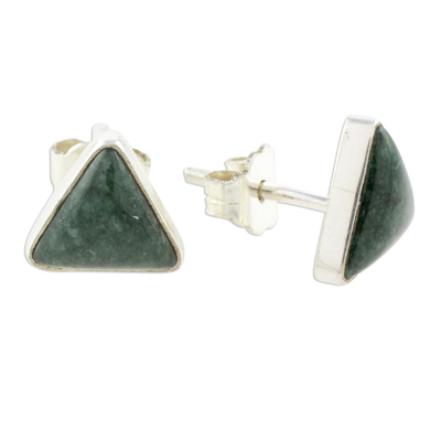 Jade stud earrings, 'Dark Green Triangle of Life' - Trianglular Dark Green Jade Stud Earrings from Guatemala