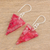 Recycled CD dangle earrings, 'Pink Triangles' - Pink Triangular Recycled CD Dangle Earrings from Guatemala (image 2b) thumbail
