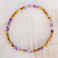 Jasper and amethyst beaded stretch anklet, 'Magical Gems' - Jade and Amethyst Beaded Stretch Anklet from Guatemala