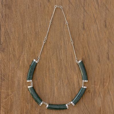 Jade pendant necklace, 'Mayan Power in Dark Green' - Jade Link Pendant Necklace in Dark Green from Guatemala