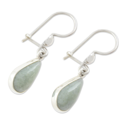 Jade dangle earrings, 'Apple Green Tears' - Drop-Shaped Jade Dangle Earrings in Apple Green