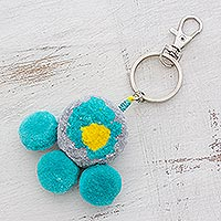 Blue Cotton Keychain Handcrafted in Guatemala,'Lake Burst'