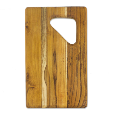 Teak wood cutting board, 'Sophisticated Bartender' - Teak Wood Cutting Board with a Handle from Guatemala