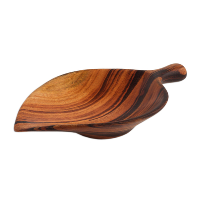 Wood appetizer bowl, 'Jungle Delicacies' - Leaf-Shaped Wood Appetizer Bowl from Guatemala