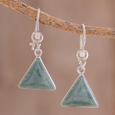 Jade dangle earrings, 'Green Triangle of Life' - Green Triangular Jade Dangle Earrings from Guatemala