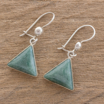 Jade dangle earrings, 'Green Triangle of Life' - Green Triangular Jade Dangle Earrings from Guatemala