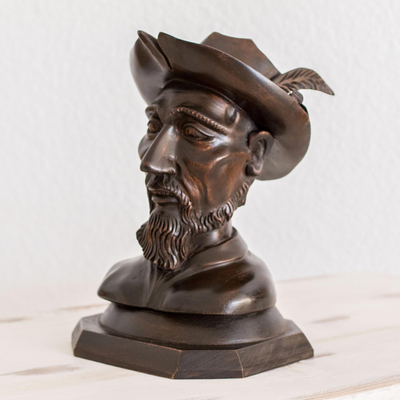 Cedar wood sculpture, 'Bust of Don Quijote' - Cedar Wood Don Quijote Bust Sculpture from Guatemala