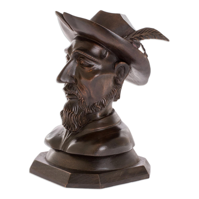 Cedar wood sculpture, 'Bust of Don Quijote' - Cedar Wood Don Quijote Bust Sculpture from Guatemala