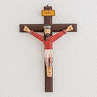 Wood cross, 'Christ's Sacrifice' - Hand-Painted Wood Wall Cross from Guatemala