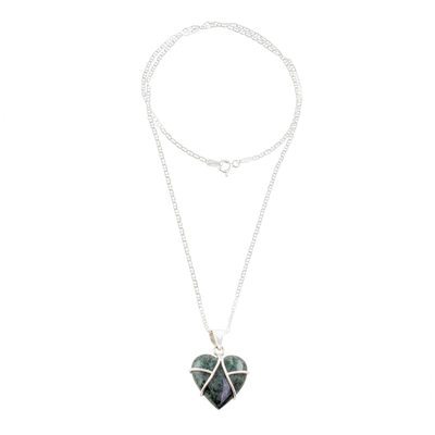 Jade pendant necklace, 'Loving Destiny' - Jade and Sterling Silver Heart Pendant Necklace