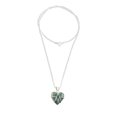 Jade pendant necklace, 'Magical Destiny' - Jade and Sterling Silver Heart Pendant Necklace