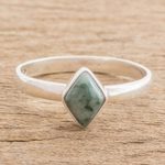 Jade single stone ring, 'Love Rhombus in Green' - Green Rhombus Jade Single Stone Ring from Guatemala