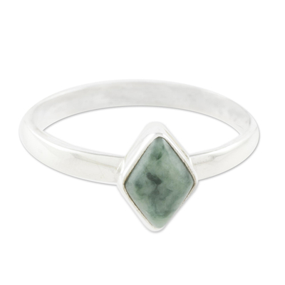 Jade single stone ring, 'Love Rhombus in Green' - Green Rhombus Jade Single Stone Ring from Guatemala