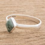 Jade single stone ring, 'Love Rhombus in Green' - Green Rhombus Jade Single Stone Ring from Guatemala