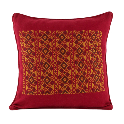 Geometric Motif Cotton Cushion Cover in Red from Guatemala